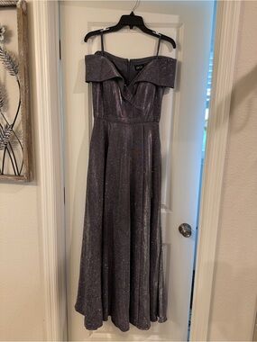 Xscape Charcoal Glitter Off-Shoulder Evening Gown